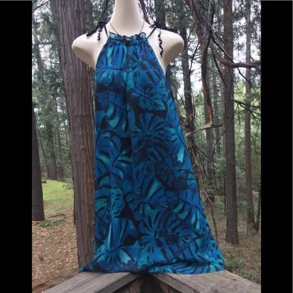I .Madeline turquoise tropical print shades of the blue shift flowy halter dress - Picture 15 of 15